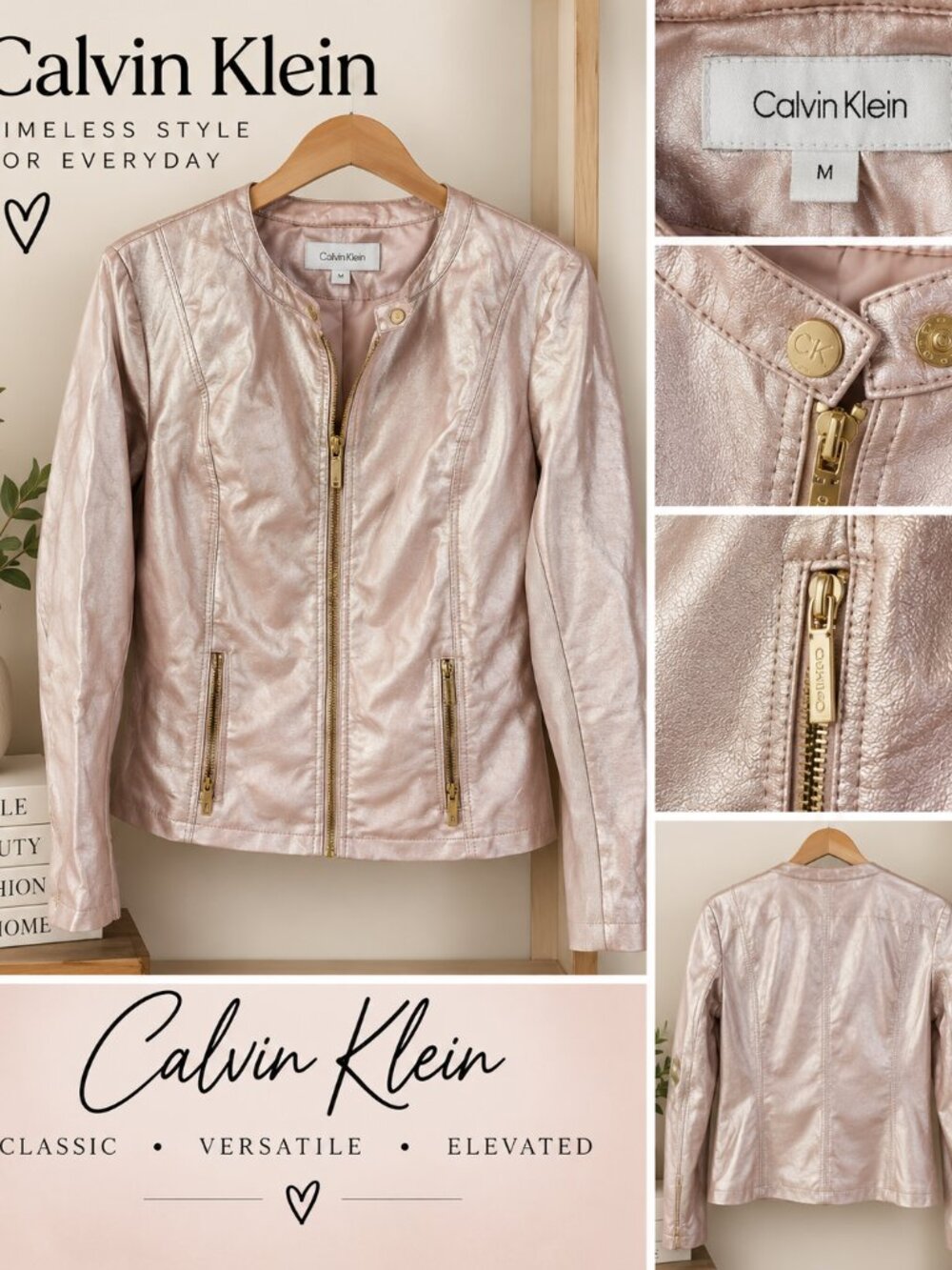 Calvin Klein Pink Pearl Bomber Jacket Size M